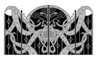 gate sketch, forged metal elements, artistic forging.Gate in scandinavian style vector