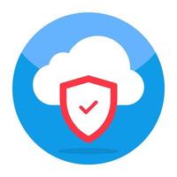 Vector design of shield with cloud, icon of cloud security