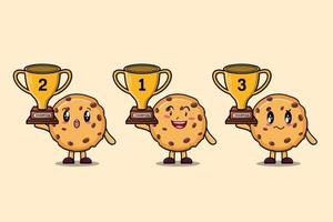 Set of cute cartoon Biscuits holding trophy vector