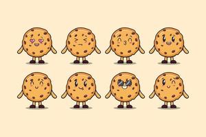 Establecer galletas kawaii cartoon diferentes expresiones vector