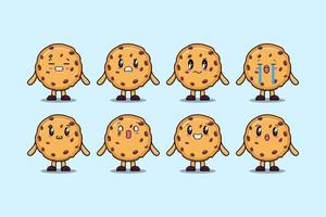 Set kawaii Biscuits cartoon different expressions vector