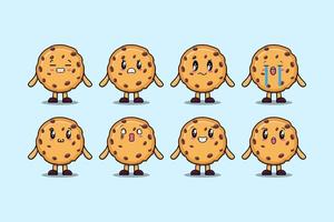 Establecer galletas kawaii cartoon diferentes expresiones vector