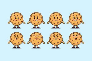 Establecer galletas kawaii cartoon diferentes expresiones vector