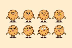 Establecer galletas kawaii cartoon diferentes expresiones vector