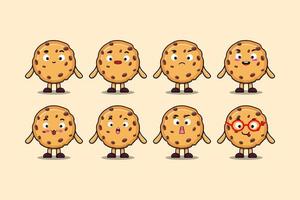 Establecer galletas kawaii cartoon diferentes expresiones vector