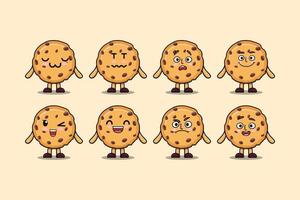 Establecer galletas kawaii cartoon diferentes expresiones vector