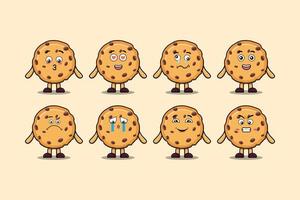 Establecer galletas kawaii cartoon diferentes expresiones vector