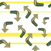 seamless pattern of arrows pointing in different directions is painted with watercolor in gray-green color vector