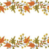 Up and down frame border from autumn plants in trendy light hues. Copyspace. Template for lettering vector