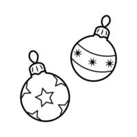 bolas de navidad dibujadas a mano. dos adornos navideños para abeto en estilo de boceto. ilustración vectorial aislada. vector