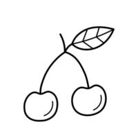 Cherry. Hand drawn sketch icon of fruit. Isolated vector illustration in doodle line style.