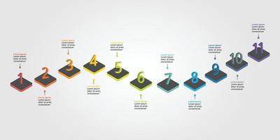 plantilla de gráfico de línea de tiempo para infografía para presentación de 11 elementos vector