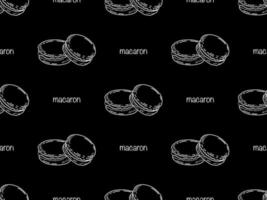 Macaron cartoon character seamless pattern on black background vector