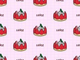 Strawberry cake cartoon character seamless pattern on pink background vector