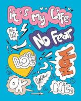 Hand drawn vector bubbles set of Comic Text.its my life, no fear, wow, love, ok.design element.