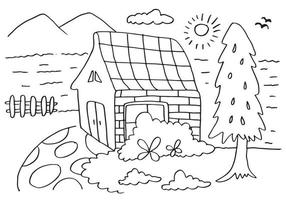 House Coloring page for kids.Cartoon vector illustration.