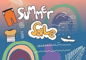 Summer sale banner template.An abstract summer with palm leaves and hand drawn leaves. Tropical background. Promo badge for your seasonal designs. vector