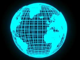 Ilustración de renderizado 3d mapa mundial luz de neón brillante para futuras finanzas comerciales de tecnología y productos premium foto