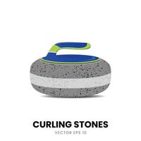 Elements Collection for Green and Blue Color Curling Stones Game. Sports Ice Rink, Flat Vector Icon Illustration.