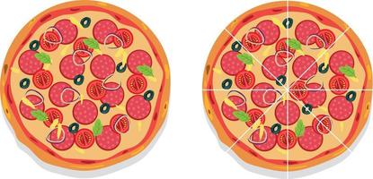 Colorful round tasty pizza from top view vector