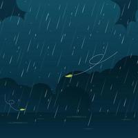 Heavy rain in dark sky, rainy season, clouds and storm, weather nature background, Flood natural disaster, vector illustration