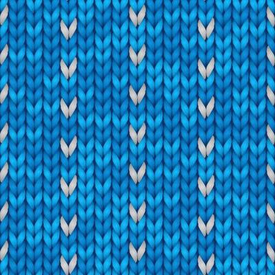 Knit christmas geometric ornament design with empty space for text. Xmas seamless pattern. Knitted winter blue color sweater texture. Vector illustration.