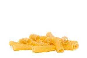 Pasta tubes, tortiglioni or elicoidali isolated on white background photo