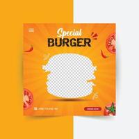 Social media post banner template for burger, Restaurant social media post design template vector