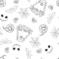 Festive halloween pattern with monsters, pumpkins and cobwebs. vector