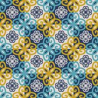 Ethnic colorful floral pattern. Colorful yellow-blue-white ethnic flower seamless checkered pattern background. Use for fabric, textile, interior decoration elements, upholstery, wrapping. vector