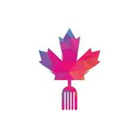 diseño de concepto de logotipo de comida canadiense. concepto de logotipo de restaurante de comida canadiense. icono de hoja y tenedor de arce vector