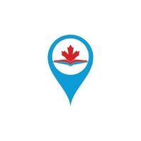 diseño de logotipo de concepto de forma de pin de mapa de educación canadiense. Estudia el diseño del logo de Canadá. diseño del logotipo del libro. libro de arce vector