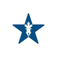 pluma y vector de logotipo de concepto de forma de estrella de hoja de arce rojo. logotipo de educación