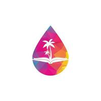 Book and palm tree drop shape concept logo design template. Book with palm tree logo design symbol vector template