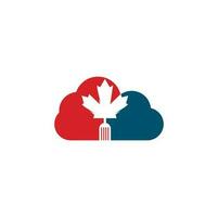 diseño de concepto de logotipo de concepto de forma de nube de comida canadiense. concepto de logotipo de restaurante de comida canadiense. icono de hoja y tenedor de arce vector