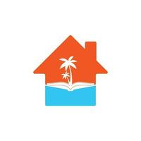 Book and palm tree house shape concept logo design template. Book with palm tree logo design symbol vector template