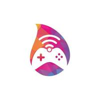 vector de plantilla de diseño de logotipo de concepto de forma de gota wifi de juego. combinación de joystick y logo wifi. gamepad y símbolo o icono de señal