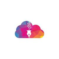 Tech Pen cloud shape concept Logo design. Tech pen with tech tree logo design template. vector