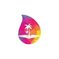 Book and palm tree drop shape concept logo design template. Book with palm tree logo design symbol vector template