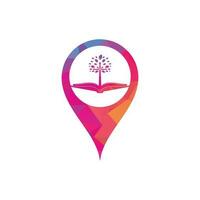 diseño del logotipo del concepto de forma de pin del mapa del árbol de la iglesia bíblica. diseño del logotipo de la iglesia del árbol cruzado de la biblia vector