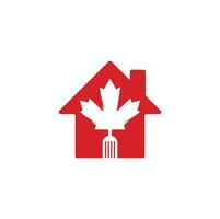 Diseño de concepto de logotipo de concepto de forma casera de comida canadiense. concepto de logotipo de restaurante de comida canadiense. icono de hoja y tenedor de arce vector