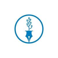logotipo de la pluma de tecnología. bolígrafo tecnológico con plantilla de diseño de logotipo de árbol tecnológico. vector
