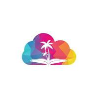 plantilla de diseño de logotipo de concepto de forma de nube de libro y palmera. libro con plantilla de vector de símbolo de diseño de logotipo de palmera