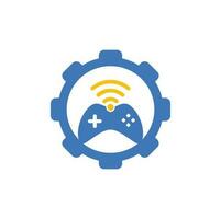 vector de plantilla de diseño de logotipo de concepto de forma de engranaje wifi de juego. combinación de joystick y logo wifi. gamepad y símbolo o icono de señal