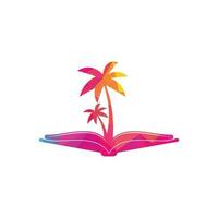 Book and palm tree logo design template. Book with palm tree logo design symbol vector template.