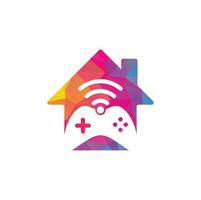 vector de plantilla de diseño de logotipo de concepto de forma de casa wifi de juego. combinación de joystick y logo wifi. gamepad y símbolo o icono de señal