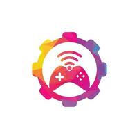 vector de plantilla de diseño de logotipo de concepto de forma de engranaje wifi de juego. combinación de joystick y logo wifi. gamepad y símbolo o icono de señal