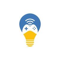 Game wifi bulb shape concept logo design template vector. joystick and wifi logo combination. Gamepad and signal symbol or icon vector