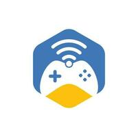 vector de plantilla de diseño de logotipo wifi de juego. combinación de joystick y logo wifi. gamepad y símbolo o icono de señal