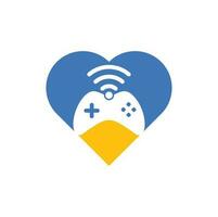 vector de plantilla de diseño de logotipo de concepto de forma de corazón wifi de juego. combinación de joystick y logo wifi. gamepad y símbolo o icono de señal